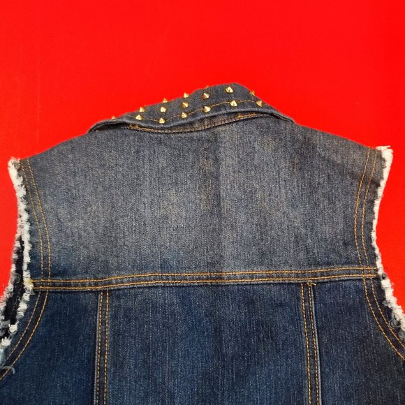 UK2LA Jeans vest with rivets design distressed blue women's size S - Picture 5 of 6